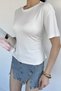 Women's Crew Neck Blouse with Waist Tie Detail - 2