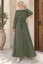 Polo Collar Waist Belted Double Pocket Hijab Dress - 2