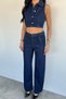Women's Waist Belted Jean Denim Trousers Vest Two-Piece Set - 2
