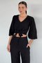 Women's Pleated Trousers Balloon Sleeve Shirt Double Set
