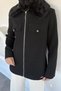 Collar Plush Stone Embroidered Hijab Coat - 3