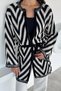 Women's Double Color Knitted Cardigan with Waist Belt Detail