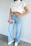 Women's Washed High Waist Casual Wide Leg Palazzo Jean Denim Pants - 3