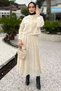 Women's Tassel Detailed Pearl Buttoned Scalloped Hijab Shirt Skirt Double Set - 3