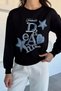 Women's Crew Neck Printed Stone Embroidered Sweatshirt - 2