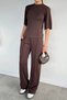 Women's Crew Neck Ribbed T-Shirt and Elastic Waist Pants Two-Piece Set - 2