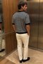 Men's Polo Neck Striped Patterned Openwork Knitwear T-Shirt - 2