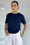 Women's Crew Neck Blouse with Side Gather Detail - 7