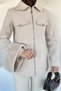 Collar Plush Stone Embroidered Hijab Coat - 3