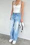 Women's Washed High Waist Trendy Wide Leg Palazzo Jean Denim Pants - 2