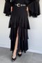 Women's Slit Tulle Skirt with Belt and Layered Detail - 2