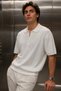 Men's Polo Neck T-Shirt with Self-Line Pattern
