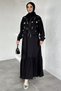 Gülseli Plain Dress Stone Embellished Jacket Hijab Double Set