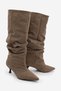 Women's Pointed Toe Gathered Suede Look Thin Heeled Casual Boots Heslin Dark Mink Suede - 6