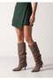 Women's Pointed Toe Gathered Suede Look Thin Heeled Casual Boots Heslin Dark Mink Suede - 5