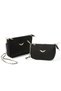 Black suede bag with 2 chain straps, 2 bag wing detailed shoulder hand and arm bag - 2