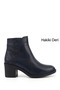 Women's Navy Blue Antique Zippered Thick Heeled Genuine Leather Boots