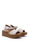 Women's Cream Wedge Sole Genuine Leather Sandals - 5