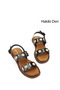 Women's Genuine Leather Sandals with Black Accessories