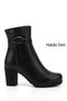 Women's Black Zippered Thick Heeled Genuine Leather Boots