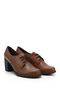 Tan Antique Genuine Leather Round Toe Medium Heeled Rubber Sole Lace Up Women's Shoes 24135 - 5