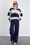 Striped Half Button Polo Neck Knitwear Sweater - 3