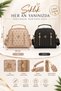 Women's Patterned Hand and Shoulder Bag Daily Crossbody Bag – Black and Beige with Gold Zipper Detail - 2