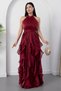 Halter Neck Ruffled Satin Dress Eli̇6073