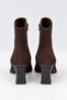 Brown Suede Women's Pointed Toe Thick Heeled Zippered Ankle Boots - 6
