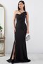Pearl Detailed Long Fishnet Evening Dress with Slit 13218