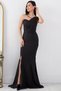Pearl Detailed Long Fishnet Evening Dress with Slit 13218 - 6