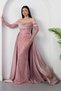 Strpalez Collar Satin Shawl Detail Beaded Dress Ecr5879 - 6