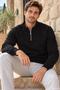 Men's Stand Collar Half-Zip Three-Thread Ribbed Sweatshirt - 3