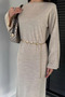 Crew Neck Metal Belted Knitwear Dress (Belts May Vary.) - 3