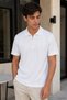 Men's Polo Collar Self-Patterned Front Half Zipper T-Shirt - 5