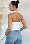 Women's Halter Neck Lycra Blouse with Gold Buckle Detail - 4