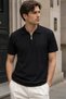 Men's Polo Collar Self-Patterned Front Half Zipper T-Shirt - 5