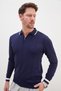 Half-Zip Striped Polo Collar Knit Sweater - 7