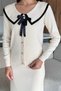 Peter Pan collar Cardigan Look Blouse Skirt Knitwear Two-Piece Set - 3
