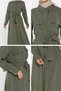 Polo Collar Waist Belted Double Pocket Hijab Dress - 6