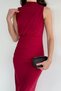 Women's High Collar Lycra Dress with Draped Waist and Shoulder and Slit Detail - 4