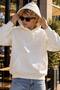 Standard Fit Cotton Soft Textured Basic Hooded Kangaroo Pocket Ecru White Sweatshirt - 2