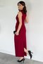 Women's High Collar Lycra Dress with Draped Waist and Shoulder and Slit Detail - 5