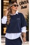 Buketli̇ Women's Long Cotton Shirt, Oversized Long Sleeve Blouse, Double Hemmed Long Skirt, 3-Piece Set - 2