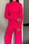 Women's Half-Turtleneck Knitted Cropped Sweater Pants Knit Top and Bottom Set - 2