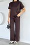 Women's Crew Neck T-Shirt and Elastic Waist Palazzo Pants Two-Piece Set - 3