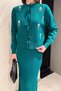 Women's Pearl and Stone Embroidered Knitwear Dress Cardigan Double Set - 5
