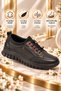 Orthopedic Black Genuine Leather Women's Casual Shoes with Rubber Sole and Rubber Insole Winter Seasonal Daily Shoes 3660