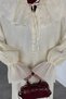 Collared Lace-Up Lined Blouse Skirt Hijab Double Set - 7