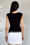 Women's Shoulder Padded Blouse with Gathered Sides and Lace Detail - 4